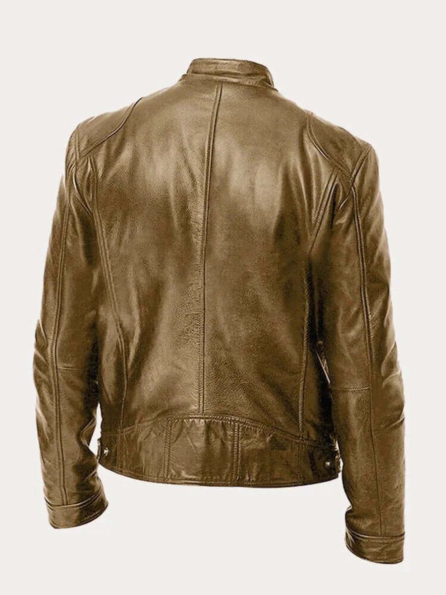 Aiden | Men's Classic Biker-Style Zip-Up Leather Jacket - view 6