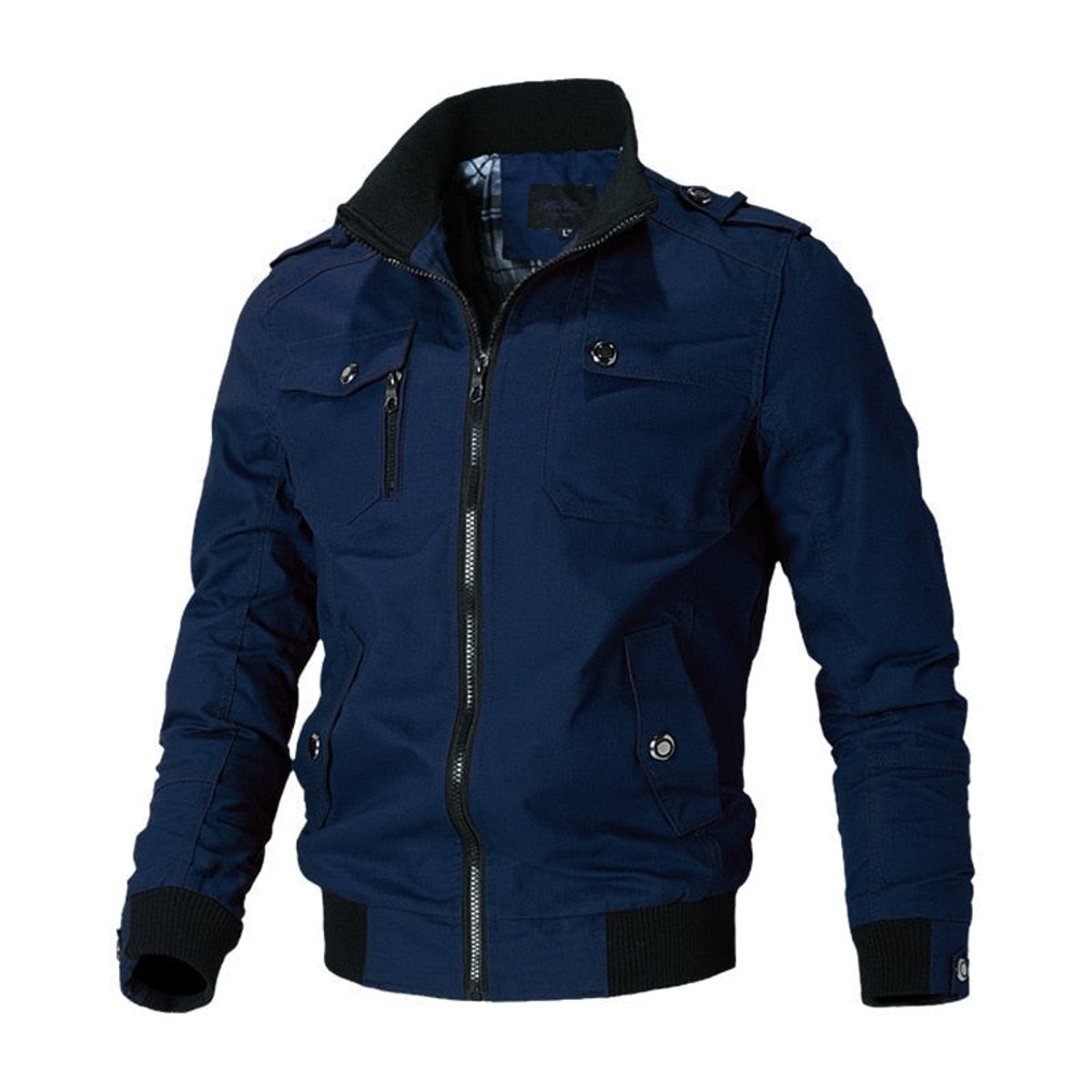 Elijah | Men's Military-Style Zip-Up Bomber Jacket Ribbed Cuff - view 5