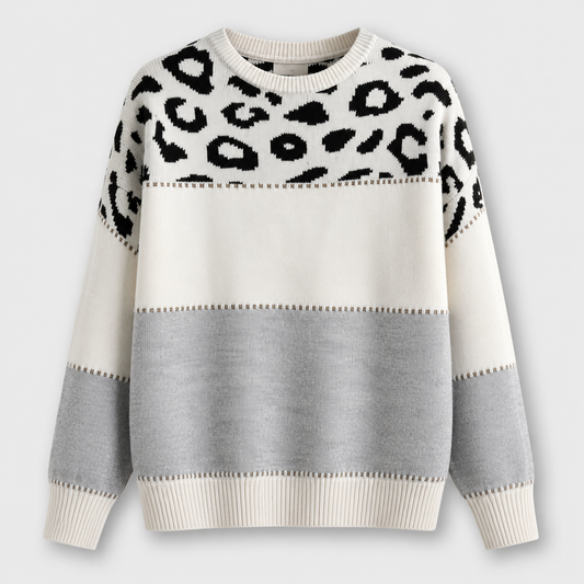 Colorblock-Pullover mit Leoparden-Muster – Vorderansicht