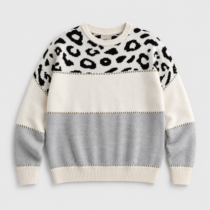 Colorblock-Pullover mit Leoparden-Muster – Detailansicht
