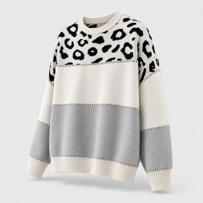 Colorblock-Pullover mit Leoparden-Muster – Rückansicht