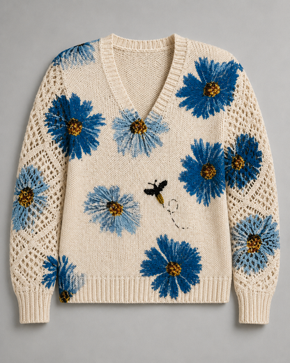 Strickpullover mit Blumenstickerei – Vorderansicht