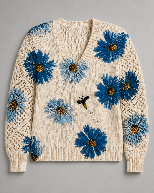 Strickpullover mit Blumenstickerei – Vorderansicht