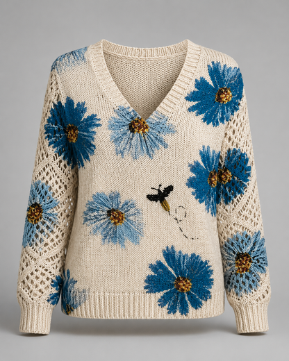 Strickpullover mit Blumenstickerei – Detailansicht
