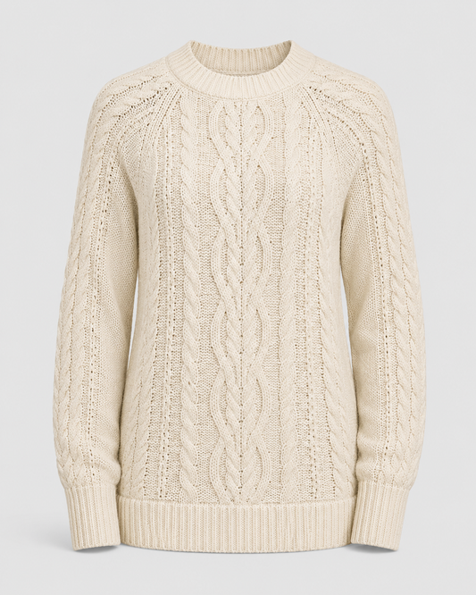 Klassischer Zopfstrick-Pullover – Vorderansicht