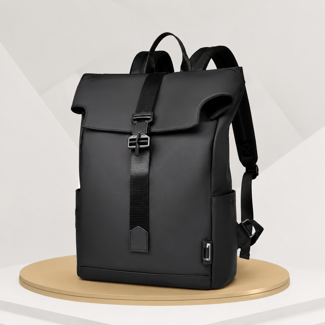 Urbaner Rolltop-Rucksack – Seitenansicht