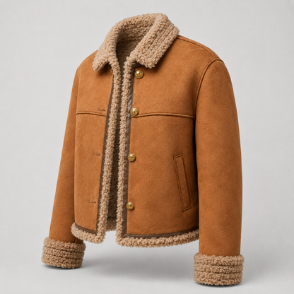 Trucker-Jacke in Wildlederoptik mit Sherpa-Futter – Detailansicht