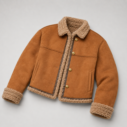 Trucker-Jacke in Wildlederoptik mit Sherpa-Futter – Rückansicht