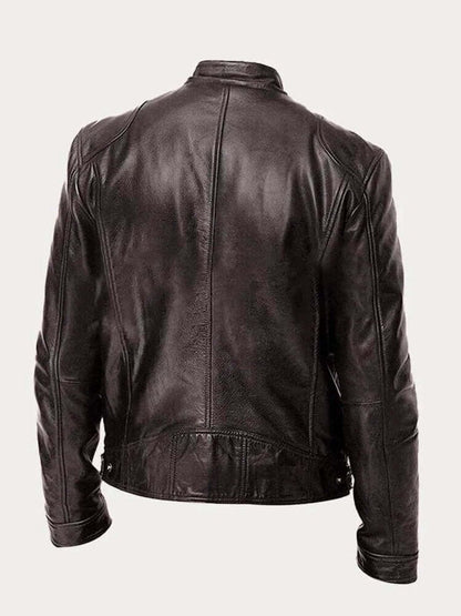 Aiden | Men's Classic Biker-Style Zip-Up Leather Jacket - view 2