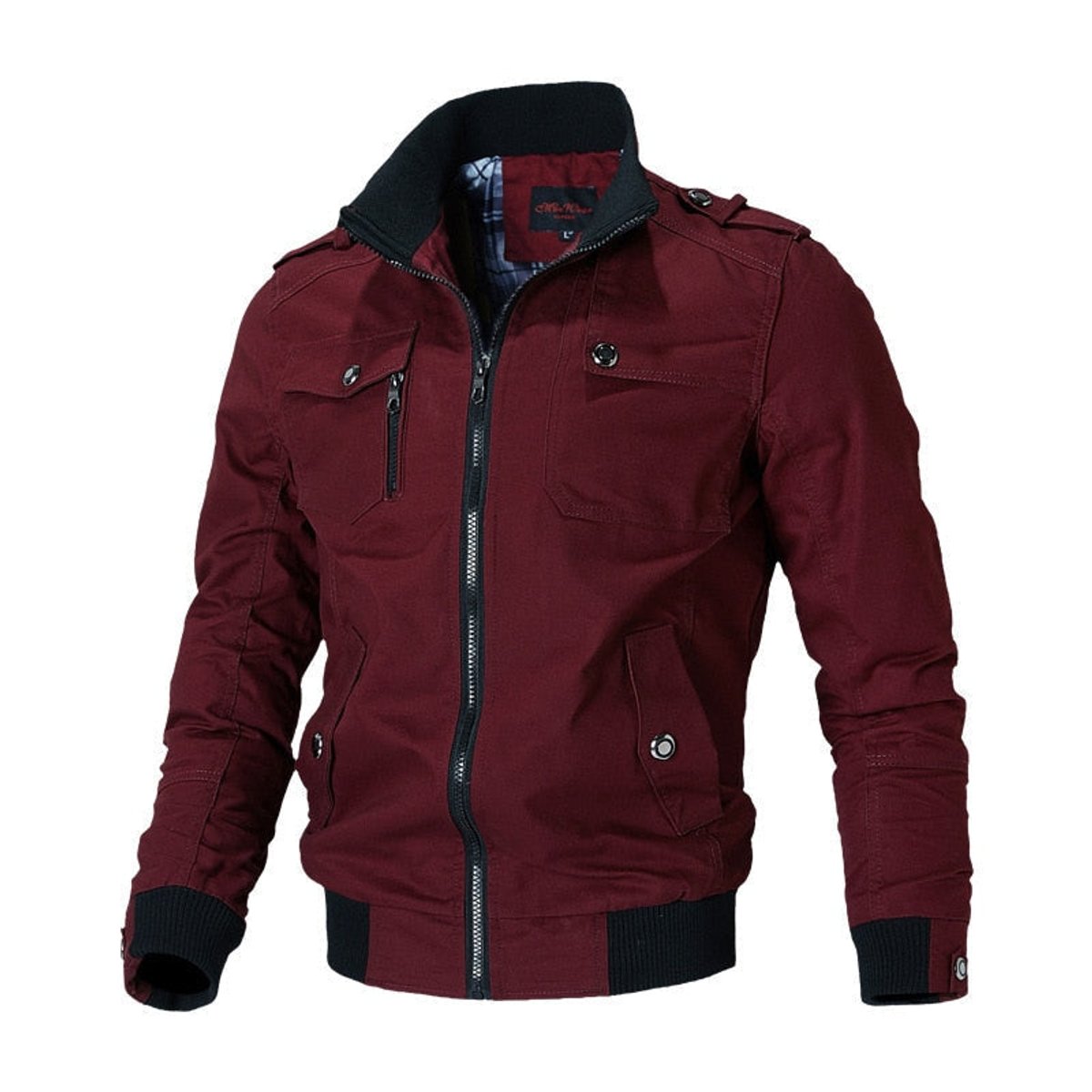 Elijah | Men's Military-Style Zip-Up Bomber Jacket Ribbed Cuff - view 4