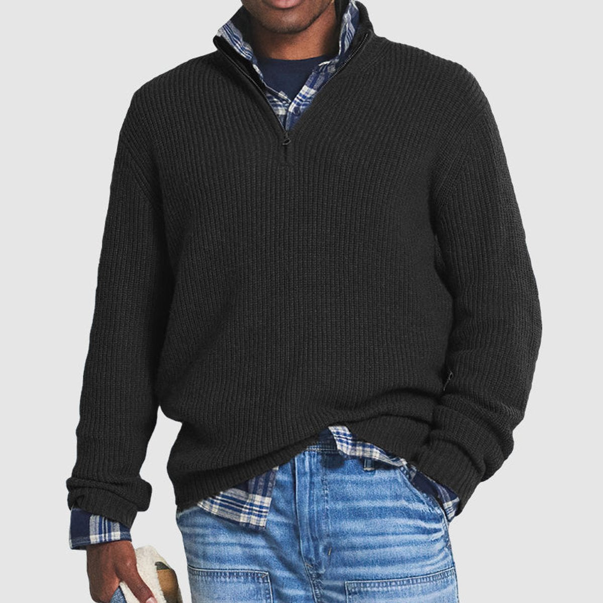Nathan | Men's Quarter-Zip Ribbed Knit Sweater Business Casual Pullover - view 2