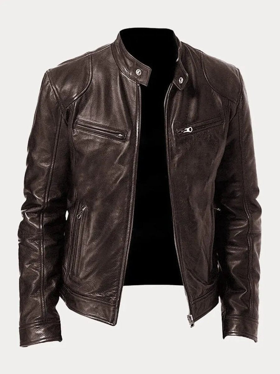Henry | Men's Slim-Fit Moto Leather Mens Quilted Jacket Stand Collar - view 2