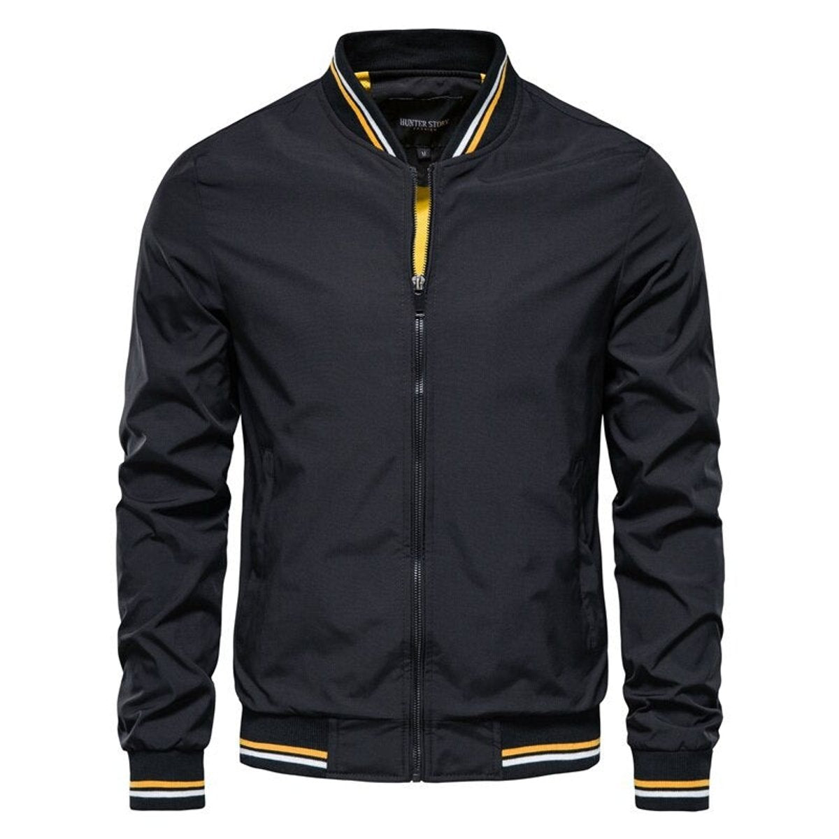 Ethan | Men's Solid Zip-Up Bomber Jacket Ribbed Collar Cuffs - view 1