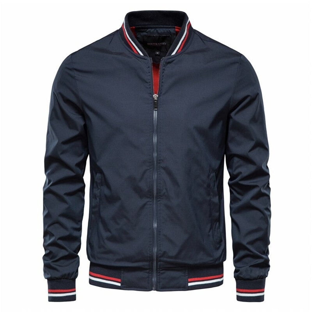 Ethan | Men's Solid Zip-Up Bomber Jacket Ribbed Collar Cuffs - view 2