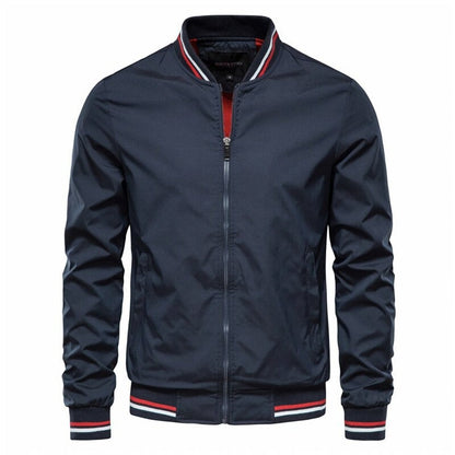 Ethan | Men's Solid Zip-Up Bomber Jacket Ribbed Collar Cuffs - view 2