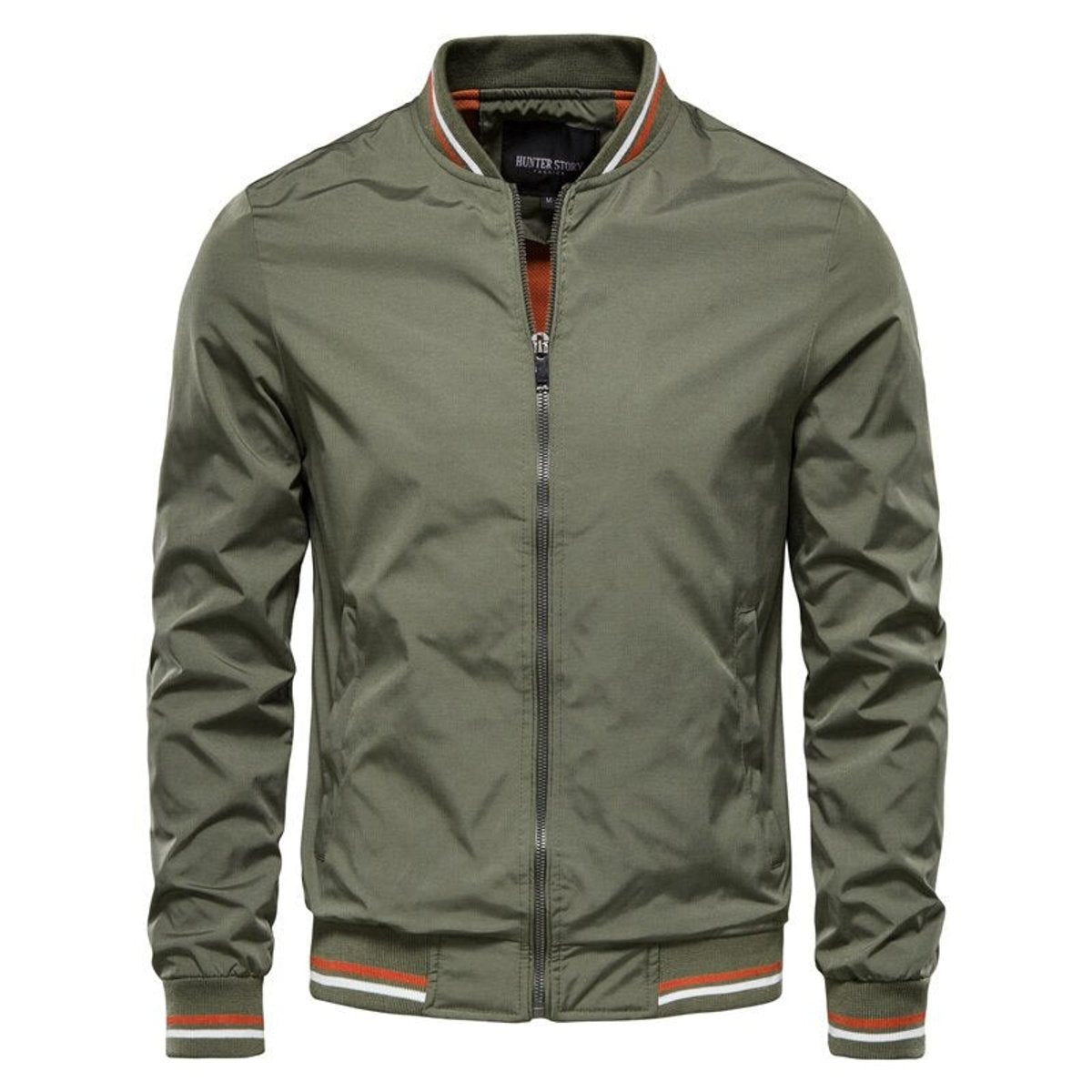 Ethan | Men's Solid Zip-Up Bomber Jacket Ribbed Collar Cuffs - view 3