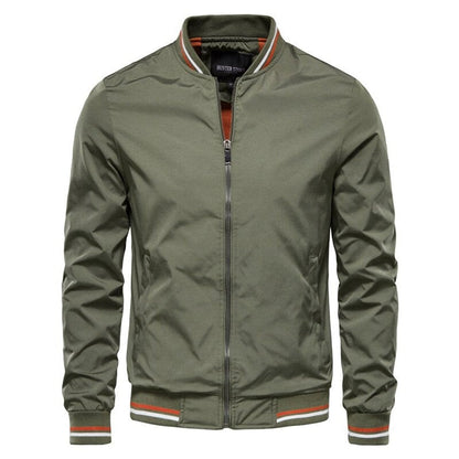 Ethan | Men's Solid Zip-Up Bomber Jacket Ribbed Collar Cuffs - view 3