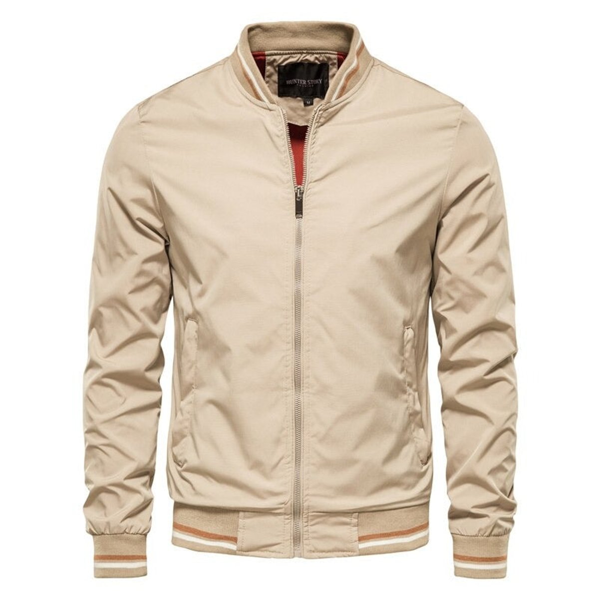 Ethan | Men's Solid Zip-Up Bomber Jacket Ribbed Collar Cuffs - view 4