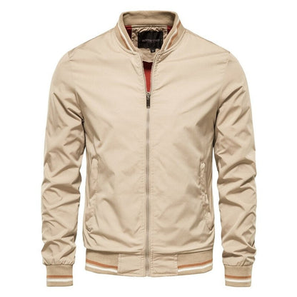 Ethan | Men's Solid Zip-Up Bomber Jacket Ribbed Collar Cuffs - view 4