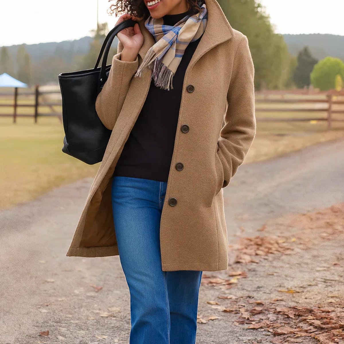 Emma | Women's Classic Mid-Length Single-Breasted Wool-Blend Coat - view 3