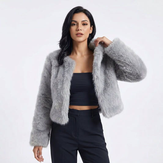 Mia | Women's Cropped Faux Fur Cardigan Jacket - view 1