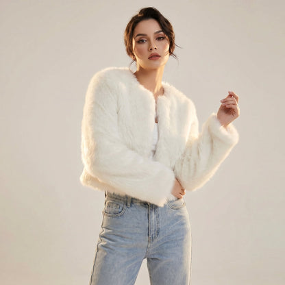 Mia | Women's Cropped Faux Fur Cardigan Jacket - view 2