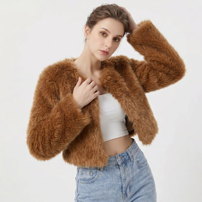 Mia | Women's Cropped Faux Fur Cardigan Jacket - view 4