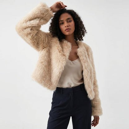 Mia | Women's Cropped Faux Fur Cardigan Jacket - view 5