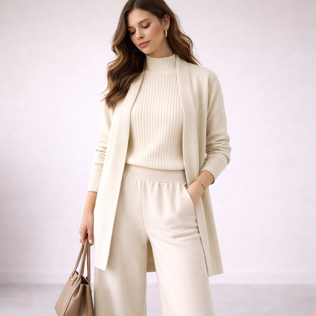 Emma | Women's Elegant Three-Piece Knit Lounge Set Evening Gown Cardigan - view 5